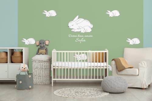 Glücksvilla - Baby-Tapete - Kinderzimmer-Tapete, Häschen, personalisierbar mit individuellem Text, selbstklebend - 31 Mint (360 x 250 cm BxH), Vliestapete, Wand-Deko Kind Junge Mädchen von Glücksvilla