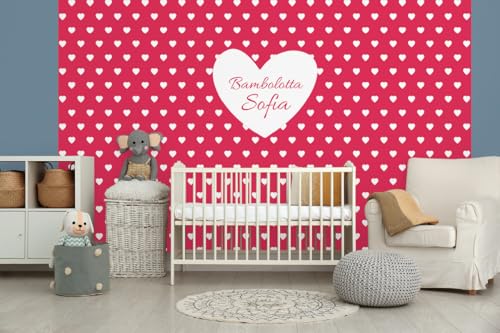 Glücksvilla - Baby-Tapete - Kinderzimmer-Tapete, Herz-Liebe, personalisierbar mit individuellem Text, selbstklebend - 06 Fuchsie (360 x 250 cm BxH), Vliestapete, Wand-Deko Kind Junge Mädchen von Glücksvilla