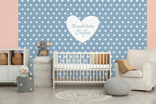 Glücksvilla - Baby-Tapete - Kinderzimmer-Tapete, Herz-Liebe, personalisierbar mit individuellem Text, selbstklebend - 25 Taubenblau (360 x 250 cm BxH), Vliestapete, Wand-Deko Kind Junge Mädchen von Glücksvilla