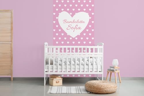 Glücksvilla - Baby-Tapete - Kinderzimmer-Tapete, Herz-Liebe, personalisierbar mit individuellem Text, selbstklebend - 44 Pastellrosa (120 x 250 cm BxH), Vliestapete, Wand-Deko Kind Junge Mädchen von Glücksvilla