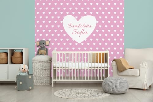 Glücksvilla - Baby-Tapete - Kinderzimmer-Tapete, Herz-Liebe, personalisierbar mit individuellem Text, selbstklebend - 44 Pastellrosa (240 x 250 cm BxH), Vliestapete, Wand-Deko Kind Junge Mädchen von Glücksvilla