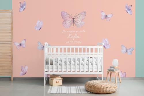 Glücksvilla - Baby-Tapete - Kinderzimmer-Tapete, Schmetterlinge, personalisierbar mit individuellem Text, selbstklebend - 09 Sunrise (360 x 250 cm BxH), Vliestapete, Kind Junge Mädchen von Glücksvilla
