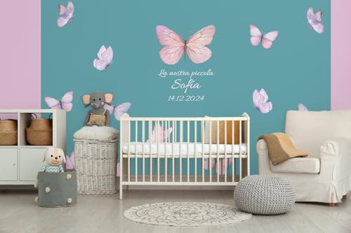 Glücksvilla - Baby-Tapete - Kinderzimmer-Tapete, Schmetterlinge, personalisierbar mit individuellem Text, selbstklebend - 19 wave (360 x 250 cm BxH), Vliestapete, Kind Junge Mädchen von Glücksvilla