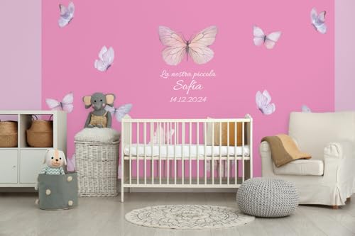 Glücksvilla - Baby-Tapete - Kinderzimmer-Tapete, Schmetterlinge, personalisierbar mit individuellem Text, selbstklebend - 45 rosarot (360 x 250 cm BxH), Vliestapete, Kind Junge Mädchen von Glücksvilla