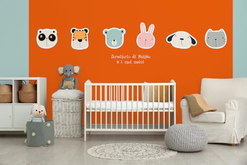 Glücksvilla - Baby-Tapete - Kinderzimmer-Tapete, Tiere, Animals, personalisierbar mit individuellem Text, selbstklebend - 04 Orange (360 x 250 cm BxH), Vliestapete, Wand-Deko Kind Junge Mädchen von Glücksvilla