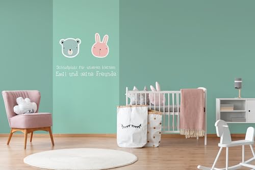 Glücksvilla - Baby-Tapete - Kinderzimmer-Tapete, Tiere, Animals, personalisierbar mit individuellem Text, selbstklebend - 17 Aquamarin (120 x 250 cm BxH), Vliestapete, Wand-Deko Kind Junge Mädchen von Glücksvilla