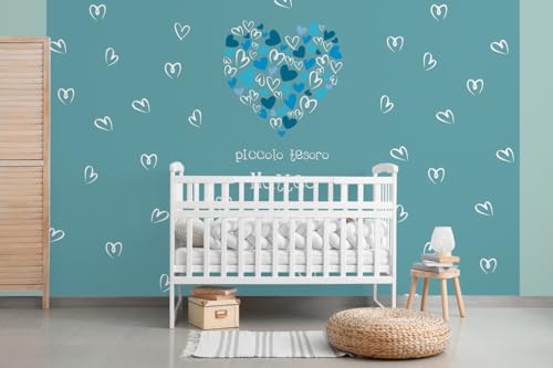 Glücksvilla - Baby-Tapete - Kinderzimmer-Tapete, blaue Herzen, personalisierbar mit individuellem Text, selbstklebend - 19 wave (360 x 250 cm BxH), Vliestapete, Wand-Deko Kind Junge Mädchen von Glücksvilla