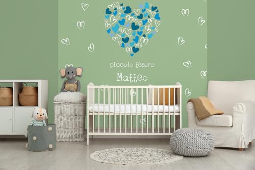 Glücksvilla - Baby-Tapete - Kinderzimmer-Tapete, blaue Herzen, personalisierbar mit individuellem Text, selbstklebend - 31 Mint (240 x 250 cm BxH), Vliestapete, Wand-Deko Kind Junge Mädchen von Glücksvilla