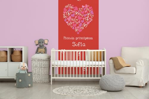 Glücksvilla - Baby-Tapete - Kinderzimmer-Tapete, rote Herzen, personalisierbar mit individuellem Text, selbstklebend 05 Terracotta (120 x 250 cm BxH), Vliestapete, Wand-Deko Kind Junge Mädchen von Glücksvilla