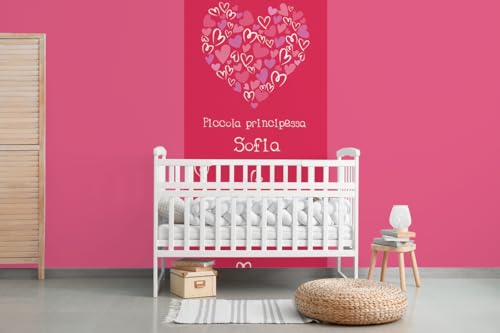 Glücksvilla - Baby-Tapete - Kinderzimmer-Tapete, rote Herzen, personalisierbar mit individuellem Text, selbstklebend 06 Fuchsie (120 x 250 cm BxH), Vliestapete, Wand-Deko Kind Junge Mädchen von Glücksvilla