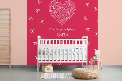 Glücksvilla - Baby-Tapete - Kinderzimmer-Tapete, rote Herzen, personalisierbar mit individuellem Text, selbstklebend 06 Fuchsie (240 x 250 cm BxH), Vliestapete, Wand-Deko Kind Junge Mädchen von Glücksvilla