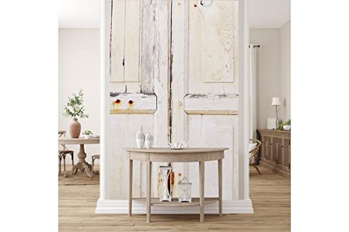 Glücksvilla - Fototapete, selbstklebend (120 x 250 cm (BxH) - div. Maße - Vlies-Tapete - Wand-Deko - Alte Holztür in weiß - Griechenland Holz Tür Haus Struktur Holzoptik Fotografie x von Glücksvilla