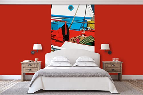 Glücksvilla - Fototapete, selbstklebend (120 x 250 cm (BxH) - div. Maße - Vlies-Tapete - Wand-Deko - Bunte Boote - Meer Hafen Landschaft Fischerboot Holz-Schiff Kutter Anker Fotografie x von Glücksvilla