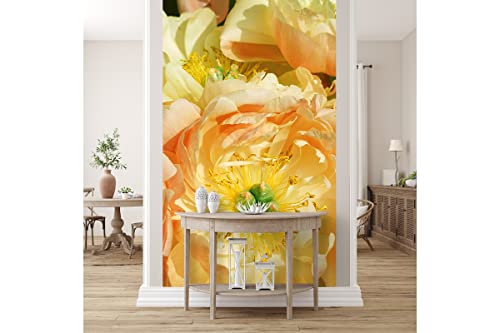 Glücksvilla - Fototapete, selbstklebend (120 x 250 cm (BxH) - div. Maße - Vlies-Tapete XXL Wand-Deko - Gelbe Pfingstrosen-Blüte - Paeonia lactiflora Blume Blüte Pflanze Garten Fotografie x von Glücksvilla