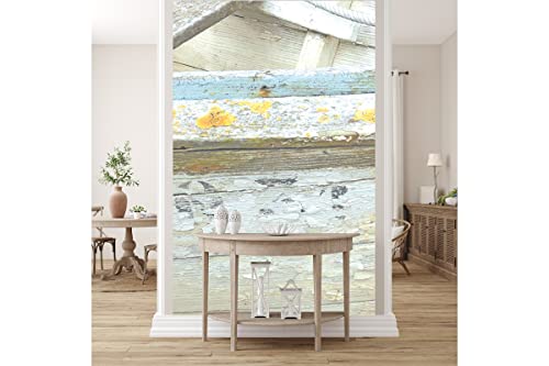 Glücksvilla - Fototapete, selbstklebend (120 x 250 cm (BxH) - div. Maße - Vlies-Tapete XXL Wand-Deko - Schönheit eines Bootswracks - Frankreich Holz-Boot Schiff Meer Atlantik Bretagne x von Glücksvilla