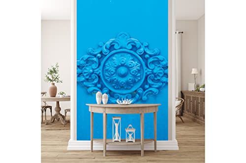 Glücksvilla - Fototapete, selbstklebend (120 x 250 cm (BxH) - div. Maße - Vlies-Tapete XXL moderne Wand-Deko - Ornamente 1 - blaue Verzierung Blume Blüte Tür Metall Fotografie x von Glücksvilla