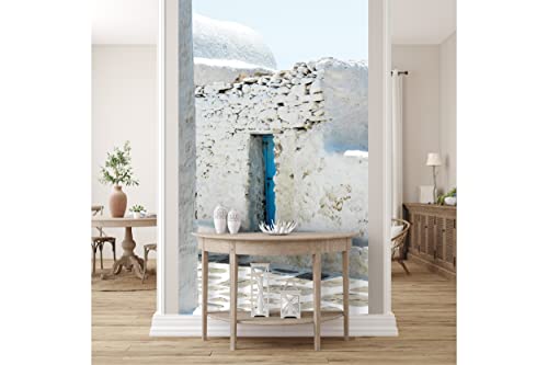 Glücksvilla - Fototapete, selbstklebend (120 x 300 cm (BxH) - div. Maße - Vlies-Tapete - Wand-Deko - Blaue Tür vor weiß - Griechenland Ägäis Kykladen Insel Haus Dorf Santorin x von Glücksvilla