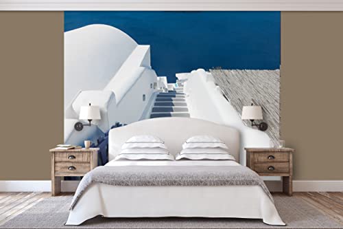 Glücksvilla - Fototapete, selbstklebend (240 x 250 cm (BxH) - div. Maße - Vlies-Tapete - Wand-Deko - Santorin, du Perle 1 - Griechenland Treppe Ägäis Meer Insel weiß blau Kykladen x von Glücksvilla
