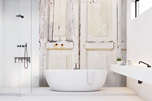 Glücksvilla - Fototapete, selbstklebend (240 x 250 cm (BxH) - div. Maße - Vlies-Tapete XXL Wand-Deko - Alte Holztür in weiß - Griechenland Holz Tür Haus Struktur Holzoptik Fotografie x von Glücksvilla