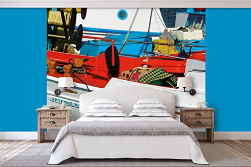 Glücksvilla - Fototapete, selbstklebend (240 x 250 cm (BxH) - div. Maße - Vlies-Tapete XXL Wand-Deko - Bunte Boote - Meer Hafen Landschaft Fischerboot Holz-Schiff Kutter Anker Fotografie x von Glücksvilla
