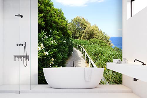 Glücksvilla - Fototapete, selbstklebend (240 x 250 cm (BxH) - div. Maße - Vlies-Tapete XXL Wand-Deko - Kreta - Oleander-Küstenweg - Griechenland Mittelmeer Pflanze Blume Fotografie x von Glücksvilla