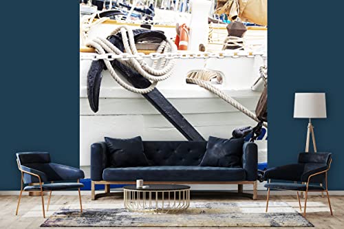 Glücksvilla - Fototapete, selbstklebend (240 x 250 cm (BxH) - div. Maße - Vlies-Tapete XXL Wand-Deko - Segelschiff 1 - Boot Schiff Anker Segel Holz Segelboot Yacht moderne Fotografie von Glücksvilla