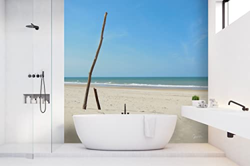 Glücksvilla - Fototapete, selbstklebend (240 x 250 cm (BxH) - div. Maße - Vlies-Tapete XXL Wand-Deko - Zeichen am Meer - Meer Holz Strand Bretagne Frankreich Atlantik Fotografie x von Glücksvilla