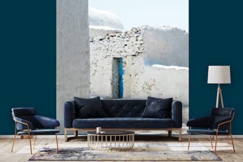 Glücksvilla - Fototapete, selbstklebend (240 x 300 cm (BxH) - div. Maße - Vlies-Tapete - Wand-Deko - Blaue Tür vor weiß - Griechenland Ägäis Kykladen Insel Haus Dorf Santorin x von Glücksvilla