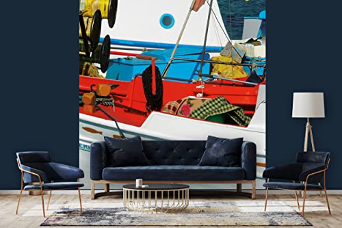 Glücksvilla - Fototapete, selbstklebend (240 x 300 cm (BxH) - div. Maße - Vlies-Tapete XXL Wand-Deko - Bunte Boote - Meer Hafen Landschaft Fischerboot Holz-Schiff Kutter Anker Fotografie x von Glücksvilla