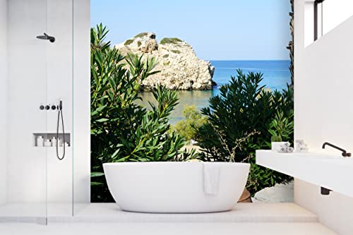 Glücksvilla - Fototapete, selbstklebend (240 x 300 cm BxH) - div. Maße - Vlies-Tapete - Wand-Deko - Einsame Bucht auf Naxos - maritime Fotografie Meer Strand Klippe Palmen Natur x von Glücksvilla