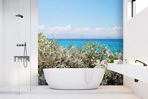 Glücksvilla - Fototapete, selbstklebend (240 x 300 cm BxH) - div. Maße - Vlies-Tapete XXL Wand-Deko - Strand-Idylle auf Naxos 2 - maritime Fotografie Meer Strand Macchia Busch Natur x von Glücksvilla