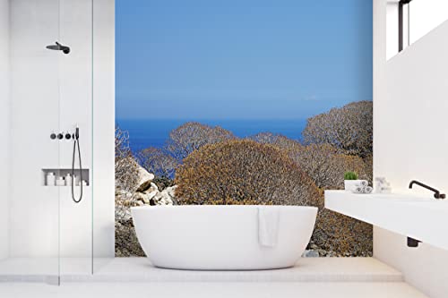 Glücksvilla - Fototapete, selbstklebend (240 x 300 cm BxH) - div. Maße - Vlies-Tapete XXL Wand-Deko - Wilde Macchia auf Naxos - maritime Fotografie Meer Klippe Sträucher Natur x von Glücksvilla