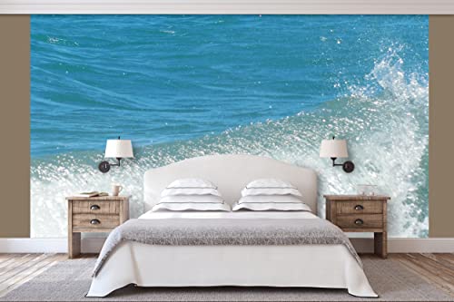 Glücksvilla - Fototapete, selbstklebend (360 x 250 cm (BxH) - div. Maße - Vlies-Tapete - Wand-Deko - Meeresrauschen - Meer Gischt Strand Wellen blau türkis moderne Fotografie x von Glücksvilla