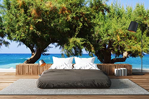 Glücksvilla - Fototapete, selbstklebend (360 x 250 cm (BxH) - div. Maße - Vlies-Tapete XXL Wand-Deko - Kreta - Zweisamkeit am Strand - Griechenland Strand Baum Küste Fotografie x von Glücksvilla