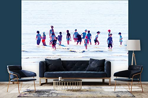 Glücksvilla - Fototapete, selbstklebend (360 x 250 cm (BxH) - div. Maße - Vlies-Tapete XXL Wand-Deko - Menschen am Meer 8 - Frankreich Kunst bunt Strand Atlantik Bretagne x von Glücksvilla