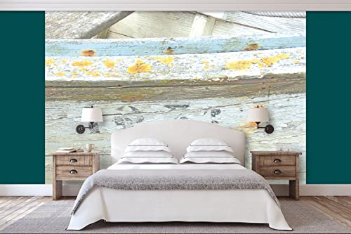 Glücksvilla - Fototapete, selbstklebend (360 x 250 cm (BxH) - div. Maße - Vlies-Tapete XXL Wand-Deko - Schönheit eines Bootswracks - Frankreich Holz-Boot Schiff Meer Atlantik Bretagne x von Glücksvilla