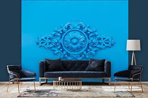 Glücksvilla - Fototapete, selbstklebend (360 x 250 cm (BxH) - div. Maße - Vlies-Tapete XXL moderne Wand-Deko - Ornamente 1 - blaue Verzierung Blume Blüte Tür Metall Fotografie x von Glücksvilla