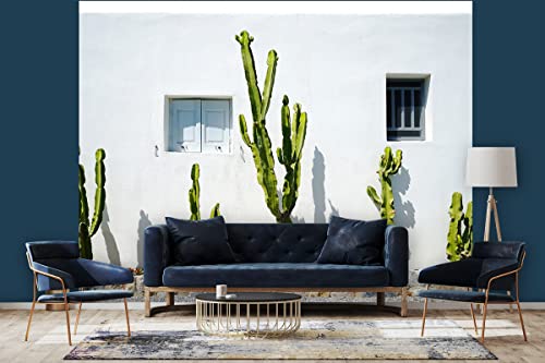 Glücksvilla - Fototapete, selbstklebend (360 x 250 cm BxH) - div. Maße - Vlies-Tapete XXL Wand-Deko - Kakteen vor weißer Wand - mediterrane Fotografie Kaktus Garten-Pflanze Natur x von Glücksvilla