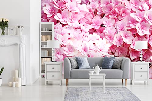 Glücksvilla - Fototapete, selbstklebend (360 x 300 cm (BxH) - div. Maße - Vlies-Tapete - Wand-Deko - Rosa Hortensien-Blüten - Hydrangea Blume Blüte Sakura Pflanze Garten Fotografie x von Glücksvilla
