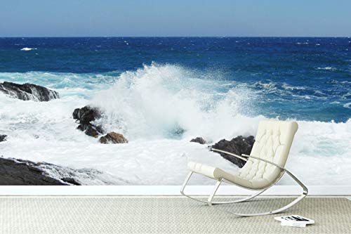 Glücksvilla - Fototapete, selbstklebend (360 x 300 cm (BxH) - div. Maße - Vlies-Tapete - Wand-Deko - Sehnsucht nach dem Meer 9 - Bretagne Strand Wellen Felsen Klippen Küste Fotografie x von Glücksvilla