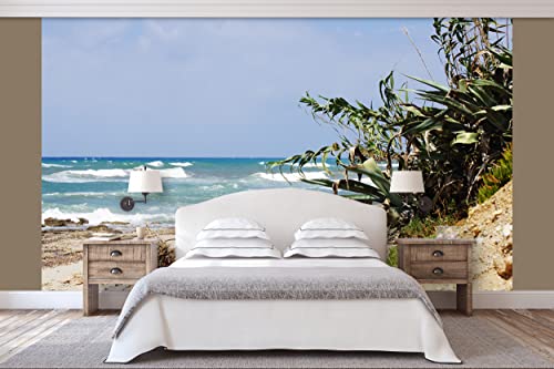 Glücksvilla - Fototapete, selbstklebend (360 x 300 cm (BxH) - div. Maße - Vlies-Tapete XXL Wand-Deko - Kreta - wilder Strand - Griechenland Insel Oleander Küste Mittelmeer Fotografie x von Glücksvilla
