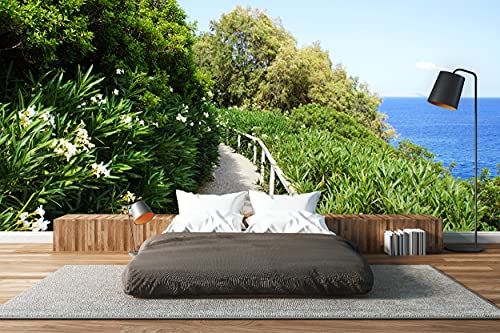 Glücksvilla - Fototapete, selbstklebend (480 x 250 cm (BxH) - div. Maße - Vlies-Tapete XXL Wand-Deko - Kreta - Oleander-Küstenweg - Griechenland Mittelmeer Pflanze Blume Fotografie x von Glücksvilla