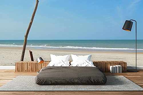 Glücksvilla - Fototapete, selbstklebend (480 x 250 cm (BxH) - div. Maße - Vlies-Tapete XXL Wand-Deko - Zeichen am Meer - Meer Holz Strand Bretagne Frankreich Atlantik Fotografie x von Glücksvilla
