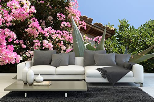 Glücksvilla - Fototapete, selbstklebend (480 x 300 cm (BxH) - div. Maße - Vlies-Tapete XXL moderne Wand-Deko - Kreta - Garten mit Bougainvillea - Griechenland Mittelmeer Pflanze Blume Fotografie von Glücksvilla