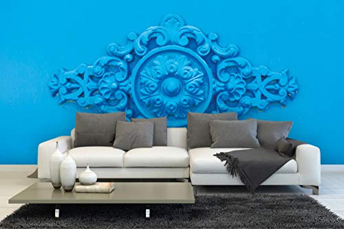 Glücksvilla - Fototapete, selbstklebend (480 x 300 cm (BxH) - div. Maße - Vlies-Tapete XXL moderne Wand-Deko - Ornamente 1 - blaue Verzierung Blume Blüte Tür Metall Fotografie x von Glücksvilla