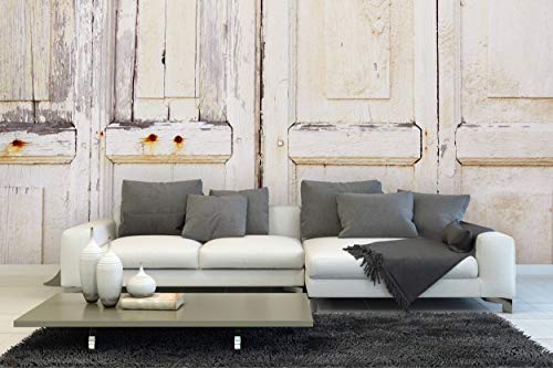 Glücksvilla - Fototapete, selbstklebend (600 x 250 cm (BxH) - div. Maße - Vlies-Tapete XXL Wand-Deko - Alte Holztür in weiß - Griechenland Holz Tür Haus Struktur Holzoptik Fotografie x von Glücksvilla