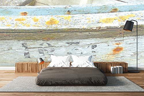 Glücksvilla - Fototapete, selbstklebend (600 x 250 cm (BxH) - div. Maße - Vlies-Tapete XXL Wand-Deko - Schönheit eines Bootswracks - Frankreich Holz-Boot Schiff Meer Atlantik Bretagne x von Glücksvilla