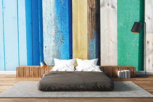 Glücksvilla - Fototapete, selbstklebend (600 x 250 cm (BxH) - div. Maße - Vlies-Tapete XXL moderne Wand-Deko - Bretter, die die Welt bewegen - Holz Struktur Kunst Holzwand Holzoptik bunt shabby x von Glücksvilla