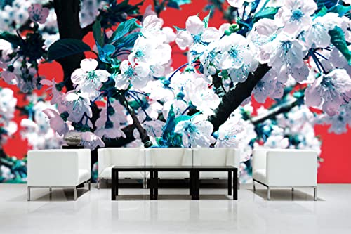 Glücksvilla - Fototapete, selbstklebend (600 x 250 cm BxH) - div. Maße - Vlies-Tapete XXL Wand-Deko - Japan-Style Kirschblüte 1 - Fotografie Garten-Pflanzen Blumen Blätter Natur x von Glücksvilla