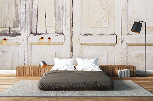 Glücksvilla - Fototapete, selbstklebend (600 x 300 cm (BxH) - div. Maße - Vlies-Tapete - Wand-Deko - Alte Holztür in weiß - Griechenland Holz Tür Haus Struktur Holzoptik Fotografie x von Glücksvilla